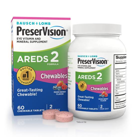Order Bausch & Lomb PreserVision Eye Vitamin & Mineral Supplement AREDS 2 Chewables (60 ct) food online from Rite Aid store, Palm Desert on bringmethat.com