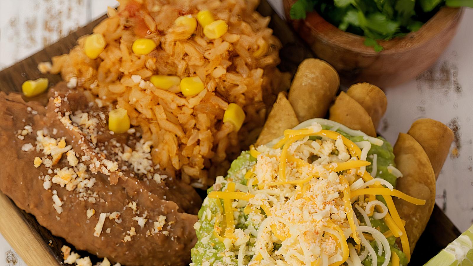Order * Special 3 Rolled Tacos + Rice & Beans food online from Burros & Fries store, El Cajon on bringmethat.com