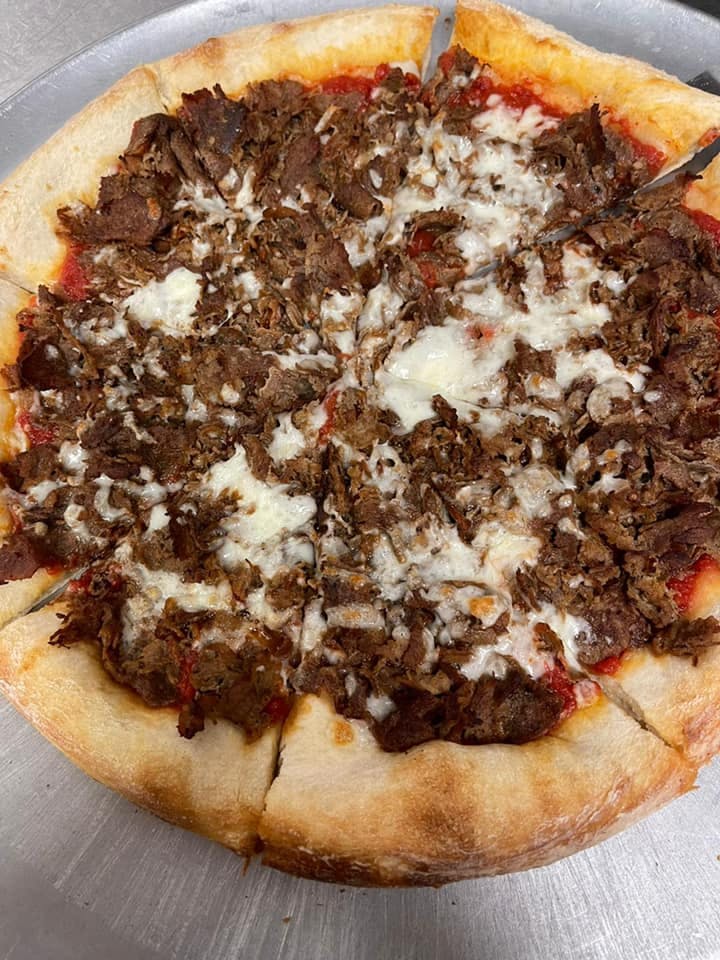Order Cheesesteak Pizza - Small 12" food online from Carini's Pizza Restaurant store, Mahanoy City on bringmethat.com