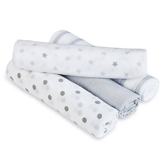 Order aden + anais™ essentials Dove Muslin 4-Pack swaddleplus® Blankets in Grey/White food online from Bed Bath & Beyond store, Lancaster on bringmethat.com