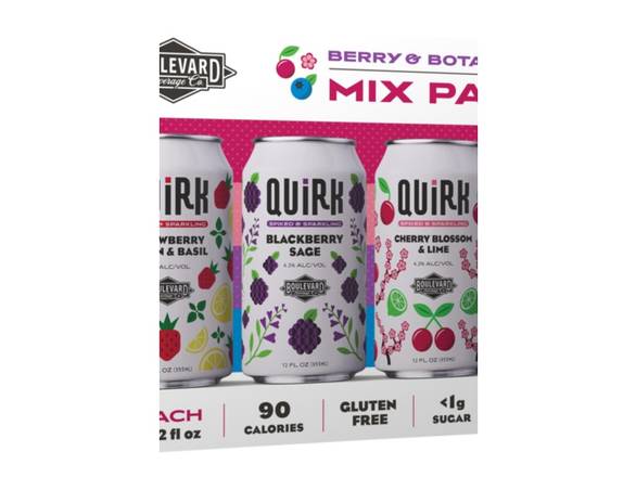 Order Boulevard Quirk Hard Seltzer Berry & Botanical Mix Pack - 12x 12oz Cans food online from Royals Liquor store, St. Peters on bringmethat.com