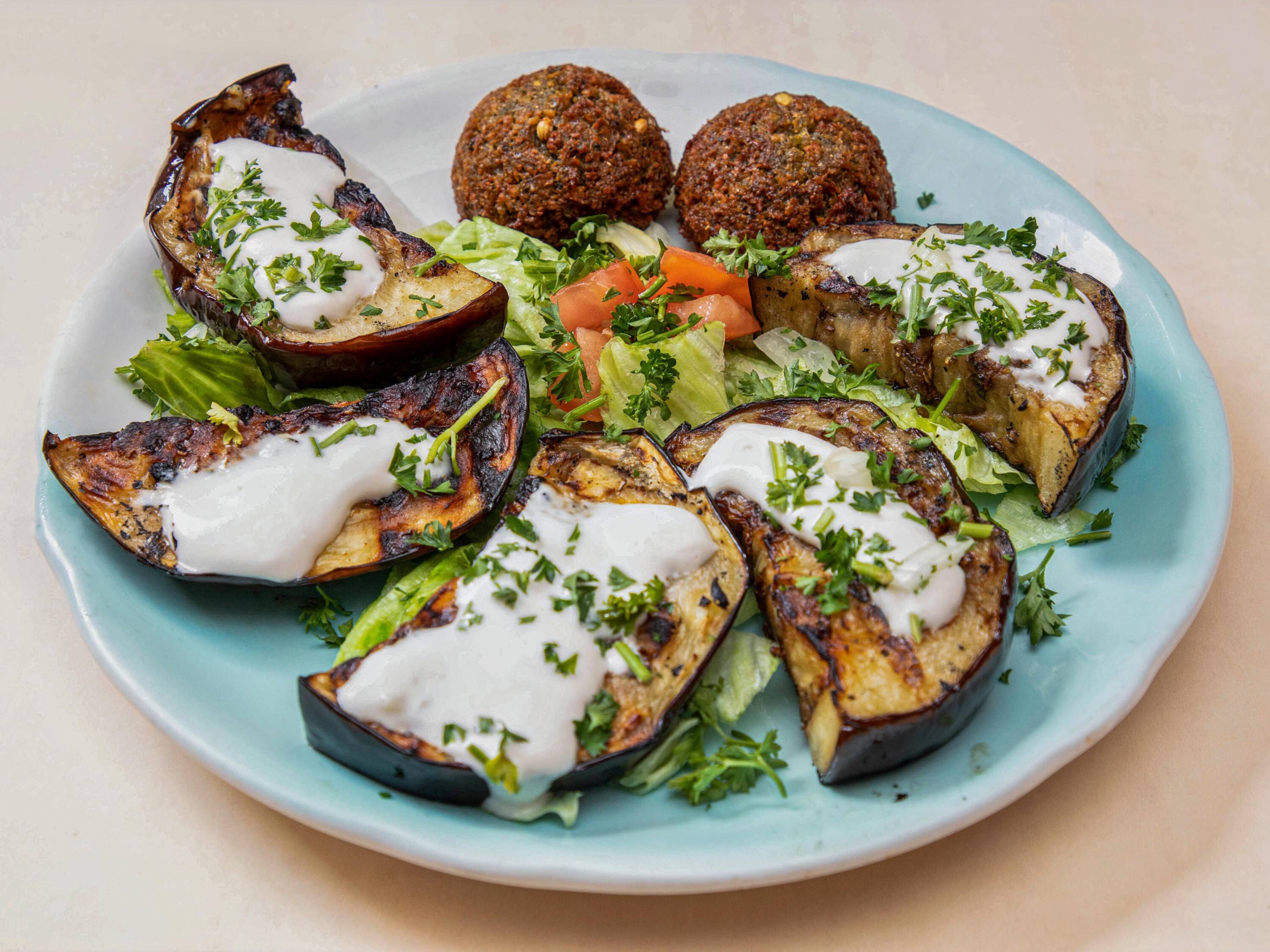 Order Eggplant with Falafel food online from Mamoun's Falafel Restaurant store, Albany on bringmethat.com