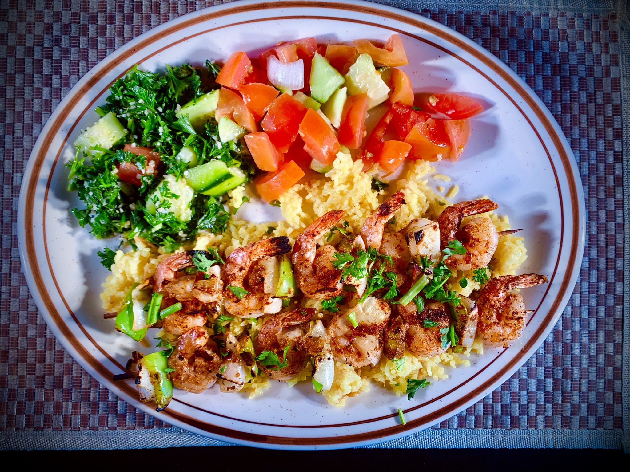 Order 11. Shrimp Kabobs food online from Jerusalem Cafe store, Vancouver on bringmethat.com
