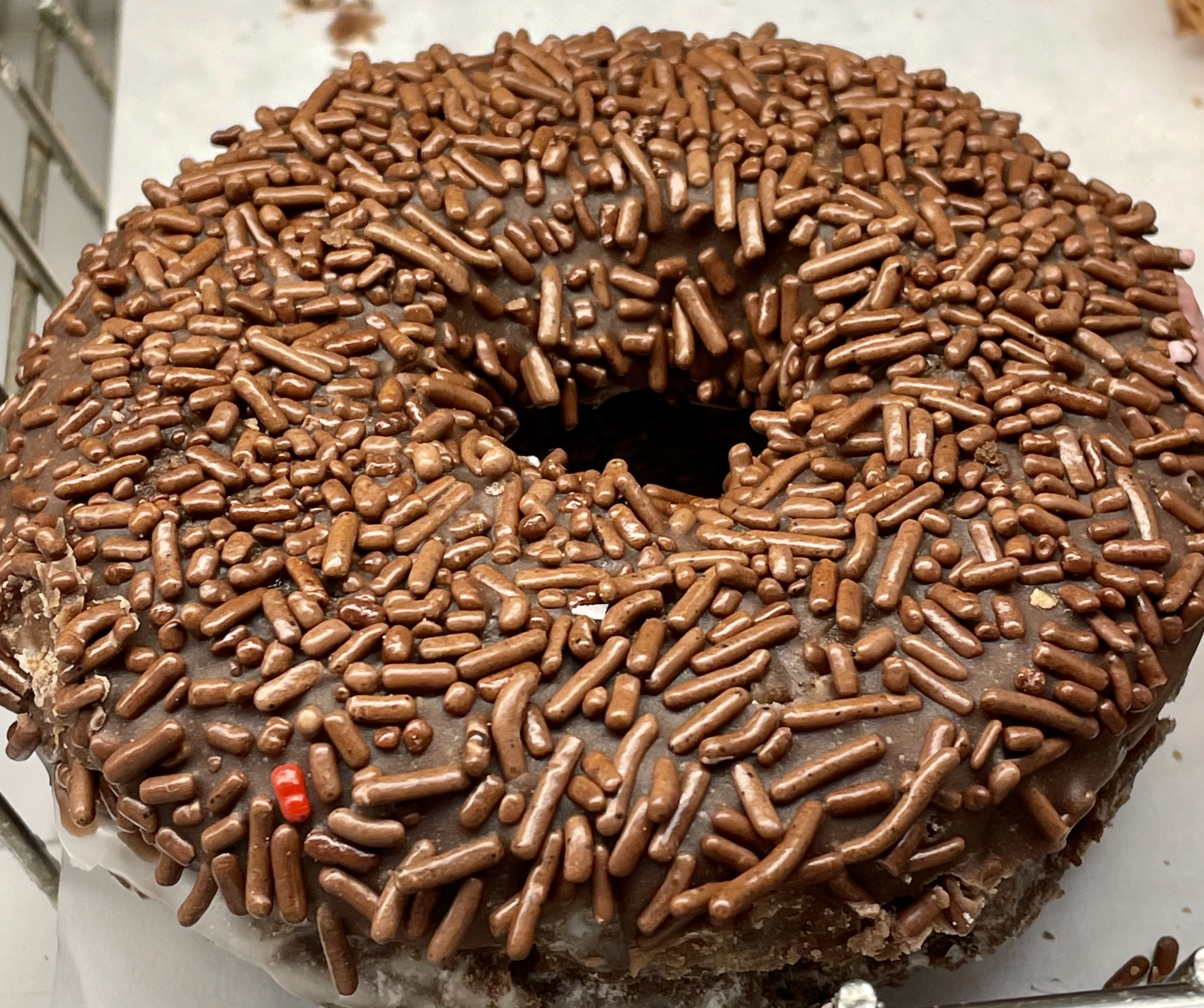 Order Double Chocolate Donut w/ Chocolate Sprinkles food online from Boston Donuts store, Fitchburg on bringmethat.com