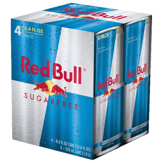 Order Red Bull Sugar Free 4 Pack 8.4oz food online from Caseys Carry Out Pizza store, Martinsville on bringmethat.com