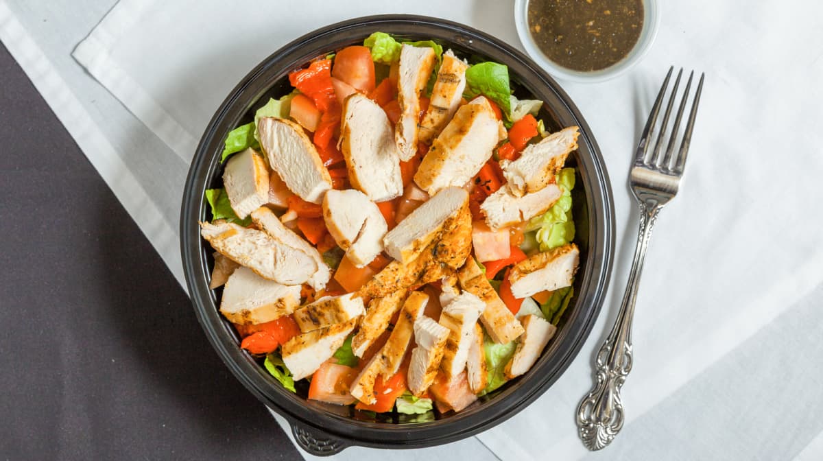 Order Chicken & Roasted Red Pepper Salad  food online from Capri Express store, Burr Ridge on bringmethat.com
