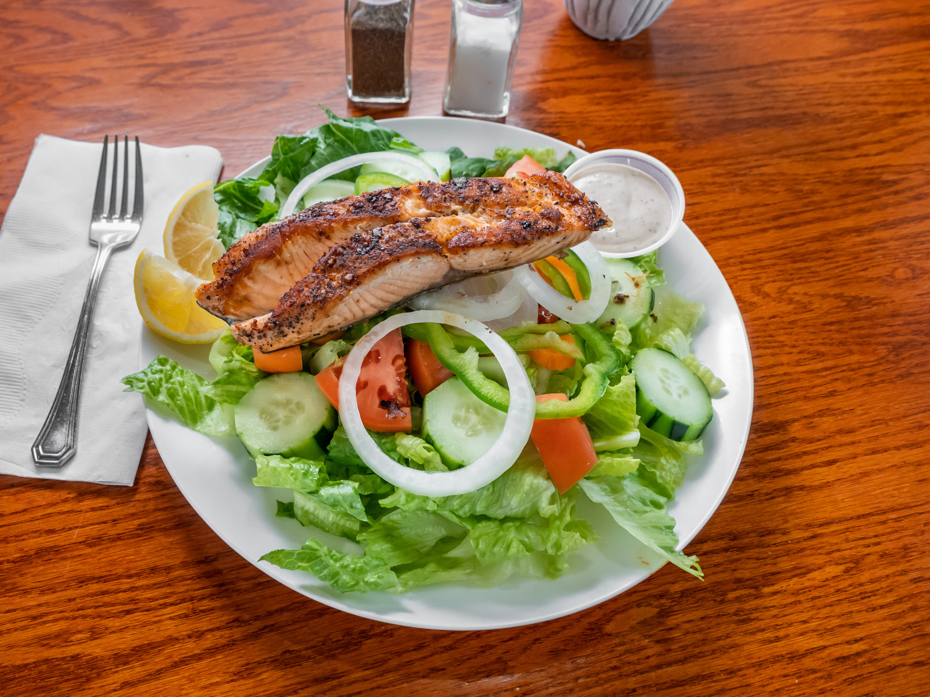Order Grilled Salmon Salad food online from Mt. Airy Breakfast & Lunch store, Philadelphia on bringmethat.com