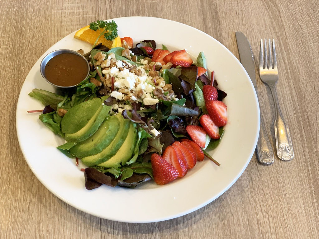 Order Strawberry and Avocado Salad food online from Mikayla's Cafe store, Santa Clara on bringmethat.com