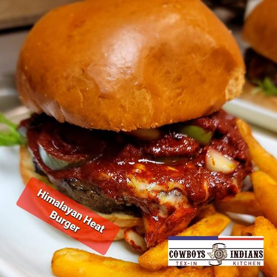 Order Himalayan Heat Burger food online from Cowboys & Indians Tex-In Kitchen store, Houston on bringmethat.com