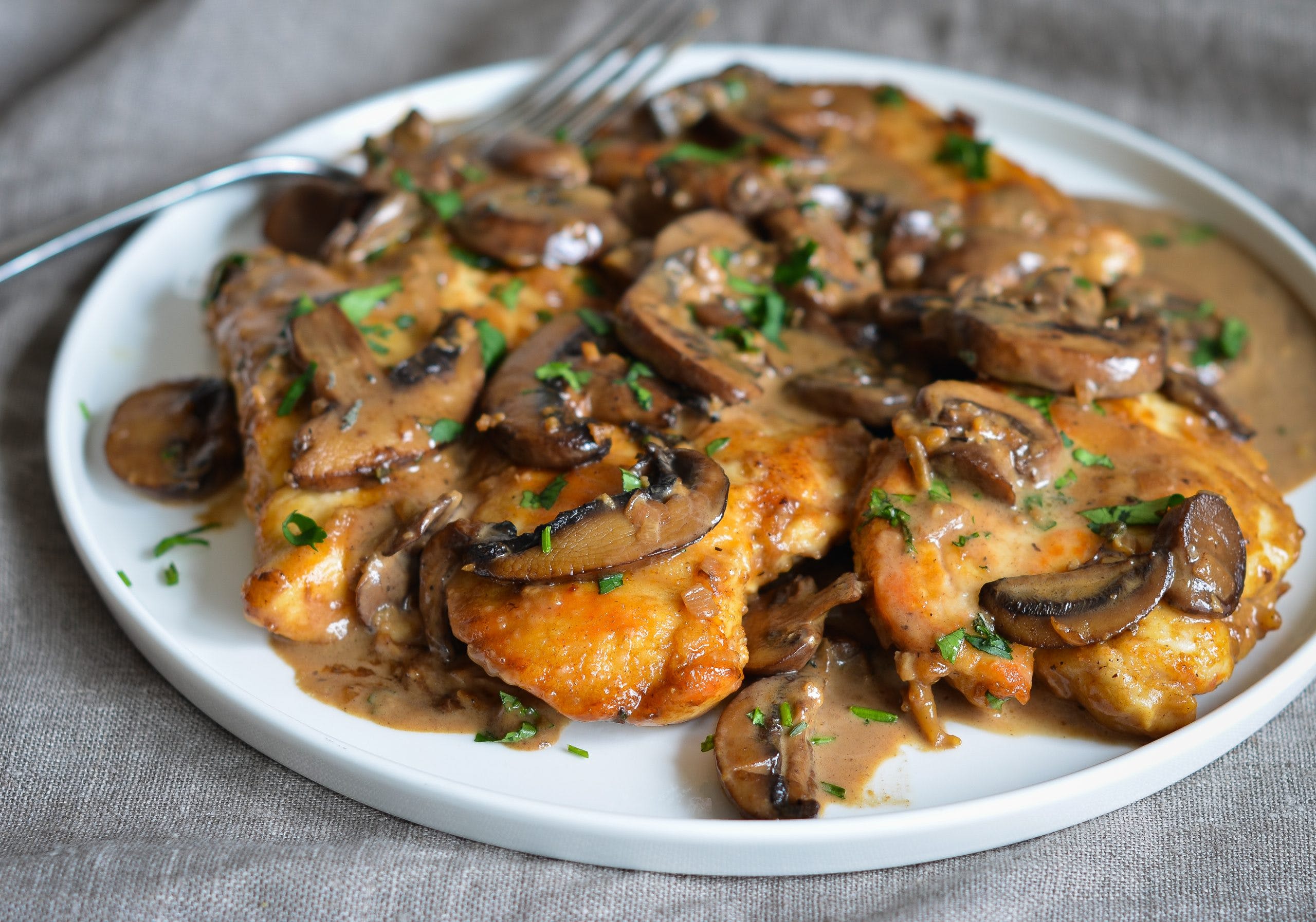 Order Chicken Marsala - Entree food online from Flames Woodfire Pizza store, Elmsford on bringmethat.com