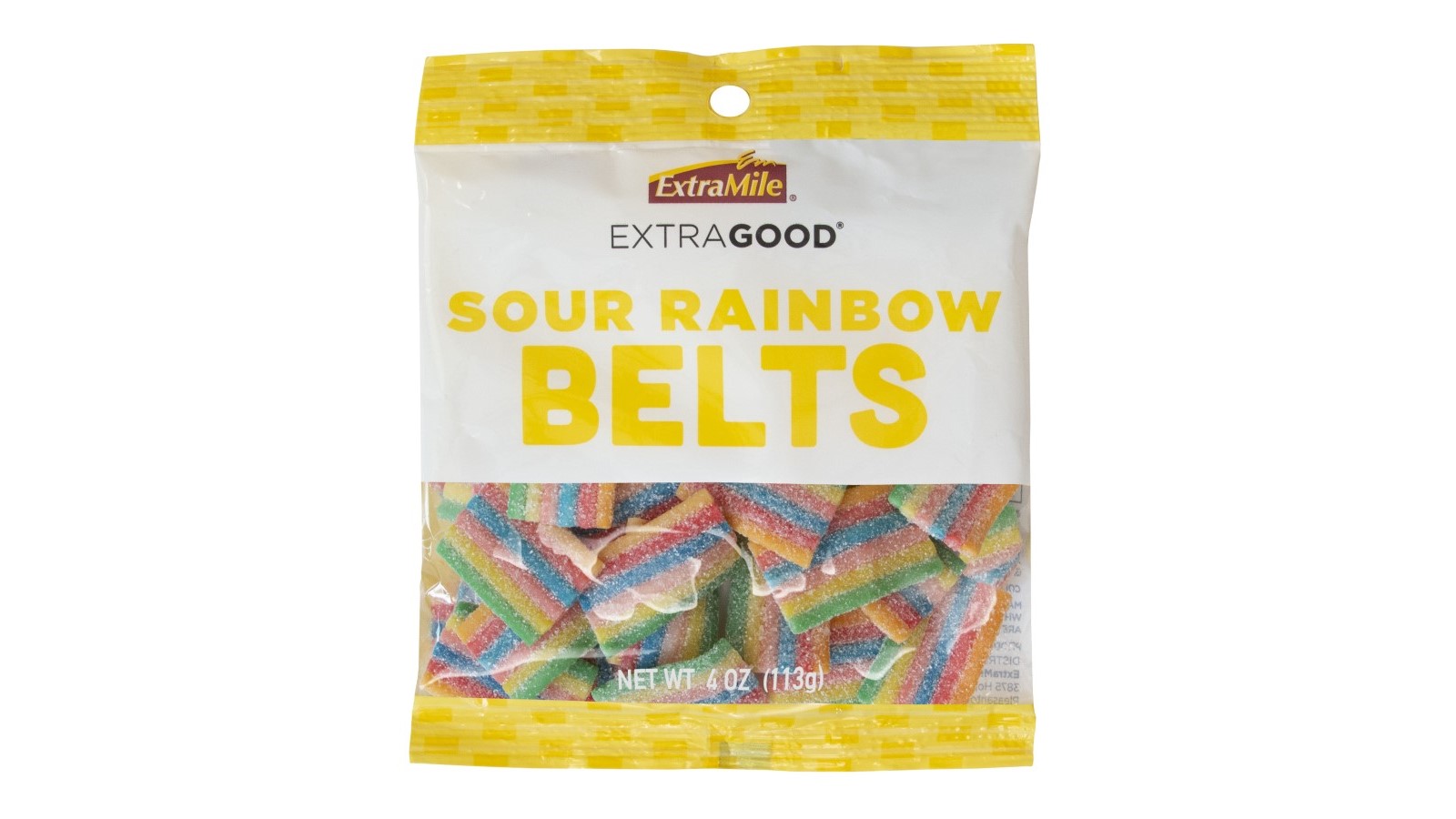 Order ExtraGood Sour Rainbow Belts 4oz food online from Chevron Extramile store, San Jose on bringmethat.com