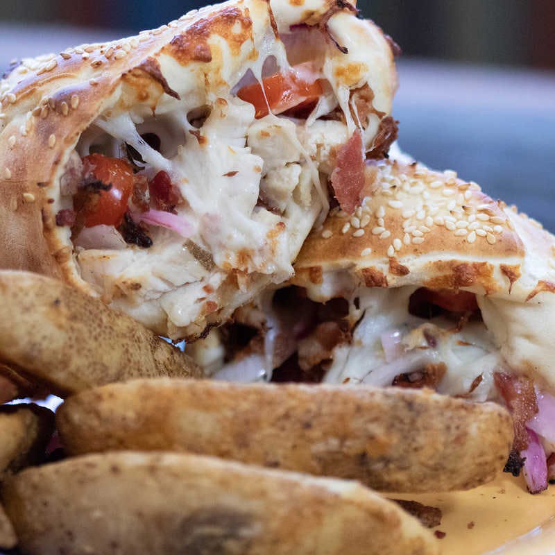 Order Chicken Bacon Ranch Hot Hat - Sandwich food online from Straw Hat Pizza store, Rancho Cordova on bringmethat.com
