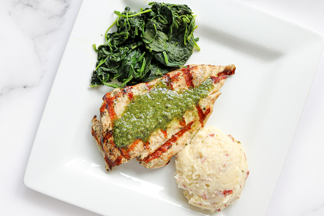 Order Basil Pesto Chicken Entree food online from Cafe Express store, Houston on bringmethat.com