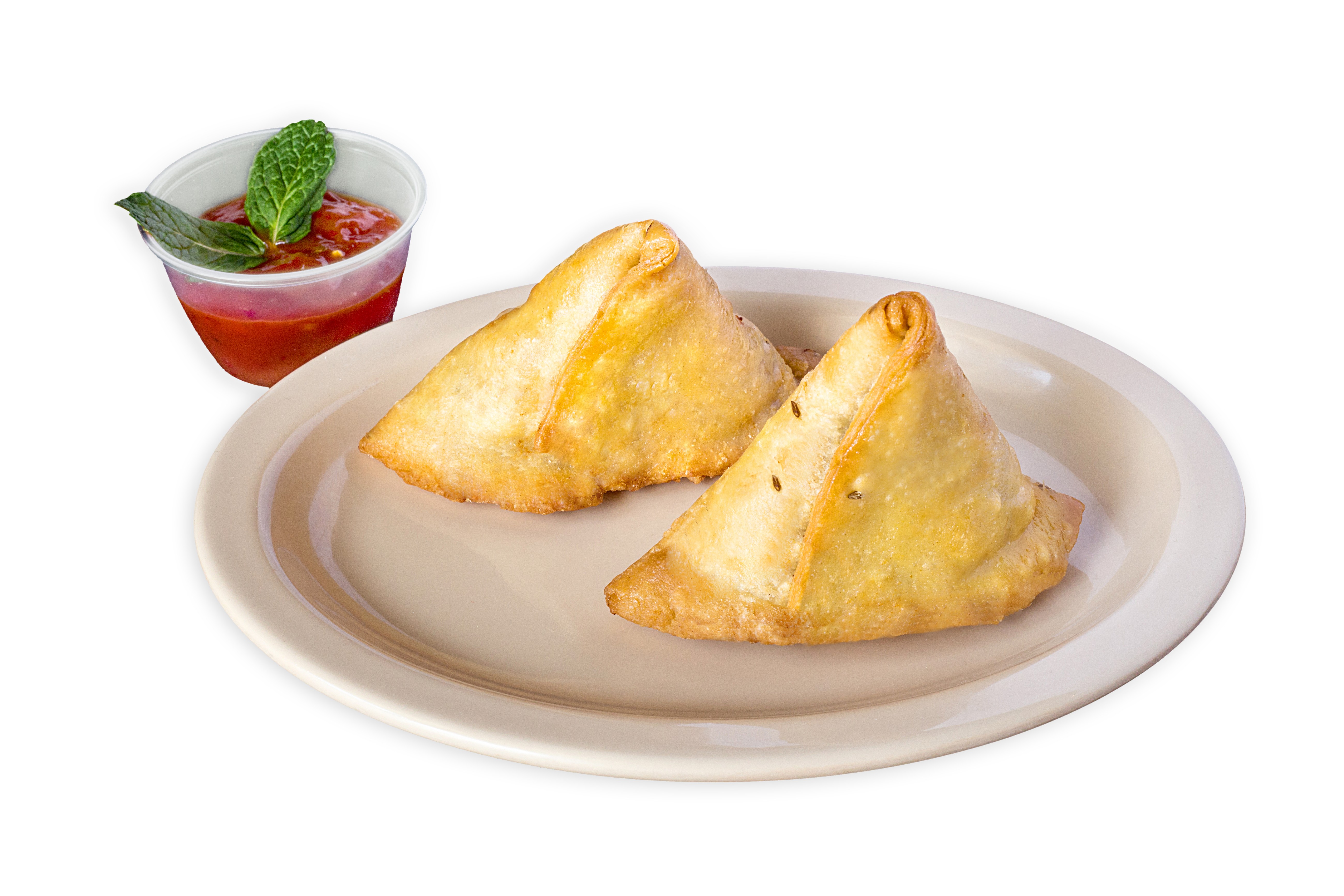Order Veggie Samosa (2 Pieces) food online from Asma's Cuisine Indian Restaurant store, Duluth on bringmethat.com