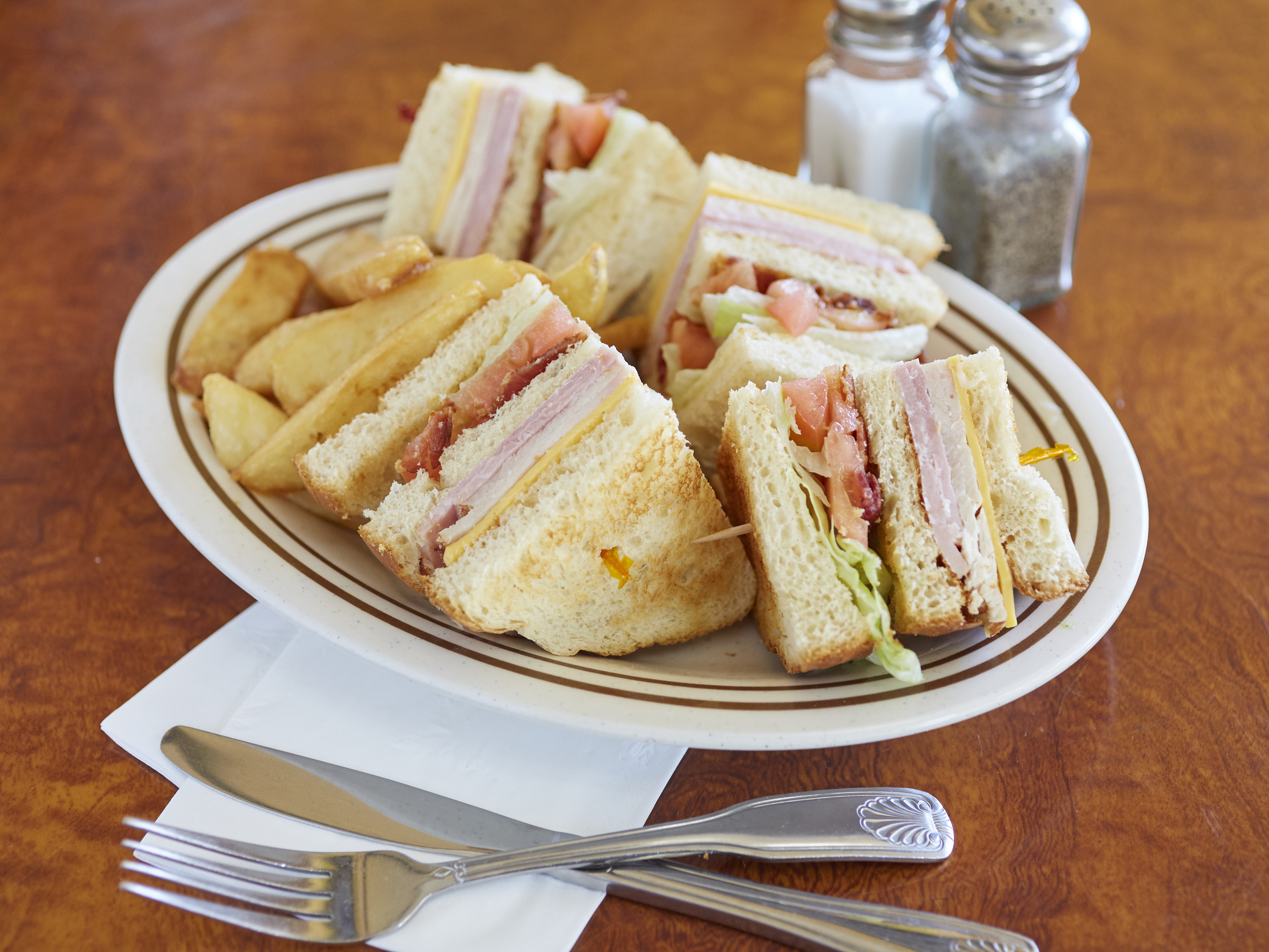 Order Club Sandwich With Fries food online from Breakfast Cafe store, Oak Park on bringmethat.com