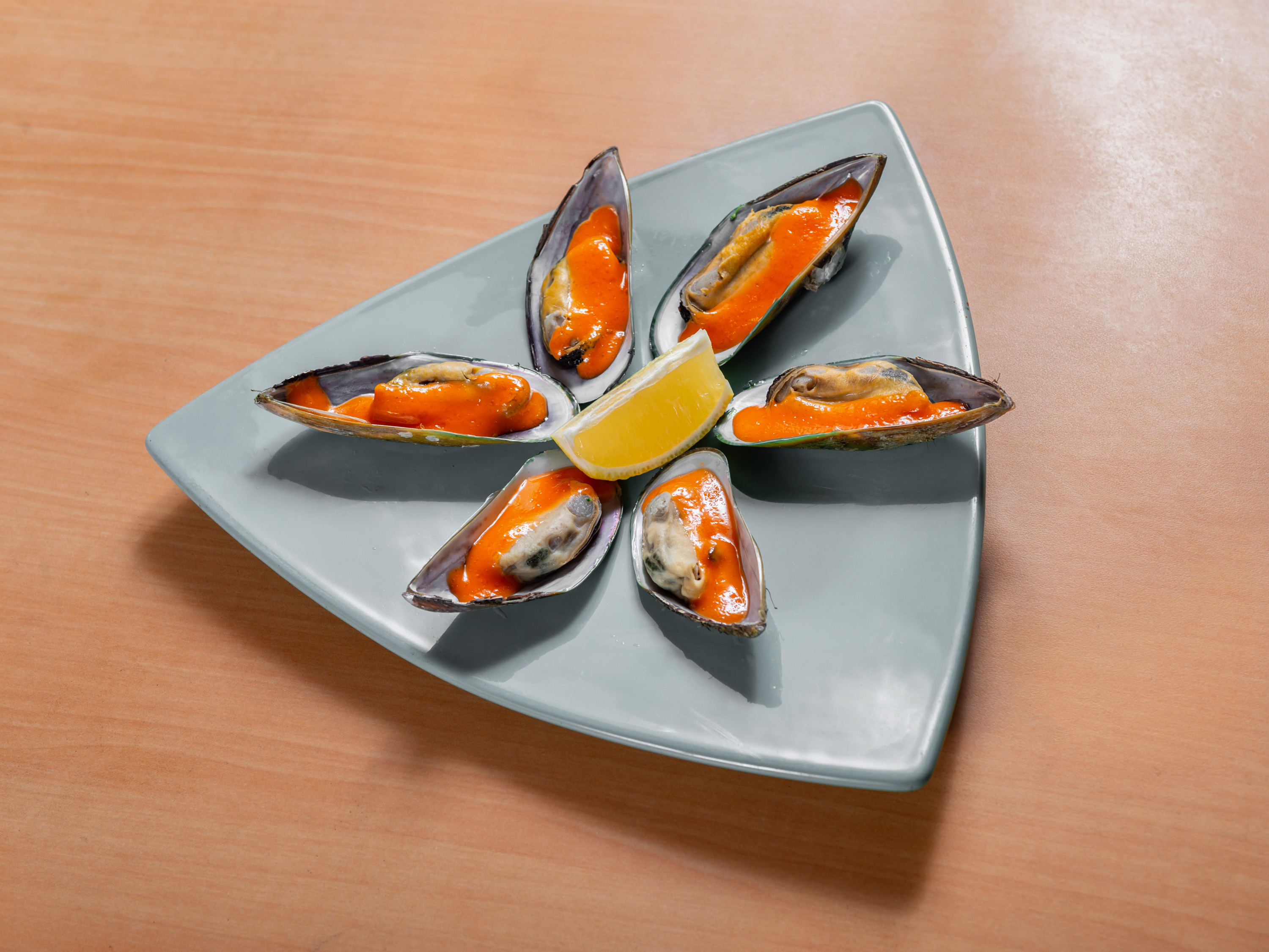 Order 6  Piece Baked New Zealand Mussels food online from Blue Pacific Sushi Grill store, Lancaster on bringmethat.com