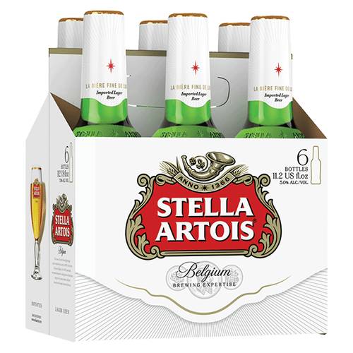 Order Stella Artois Bottles - 11 oz Bottles/6 Pack food online from Bottle Shop & Spirits store, Los Alamitos on bringmethat.com