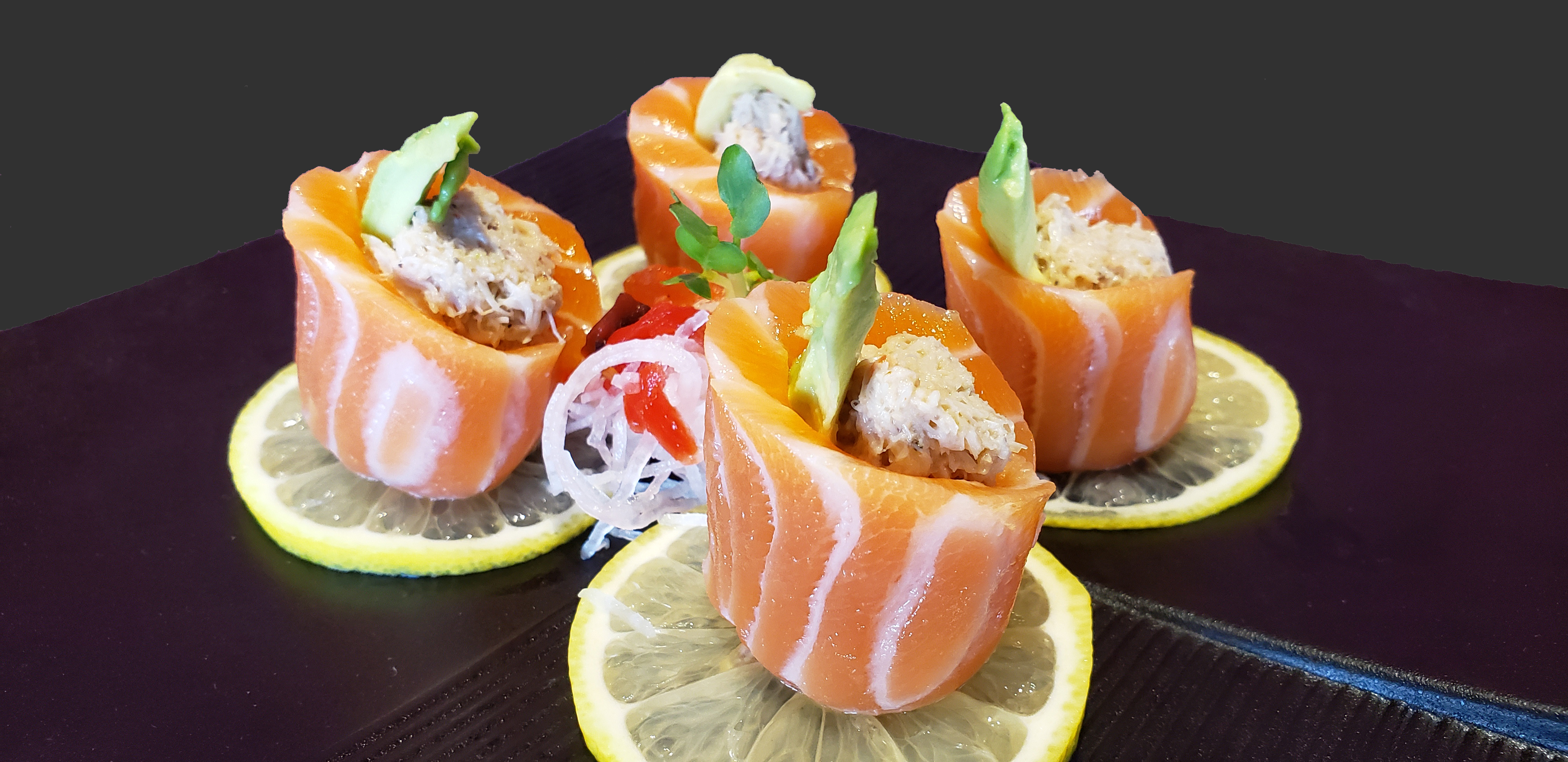 Order Salmon Blue Crab (4pcs) food online from Nonstop Sushi & Sake Bar store, Santa Monica on bringmethat.com