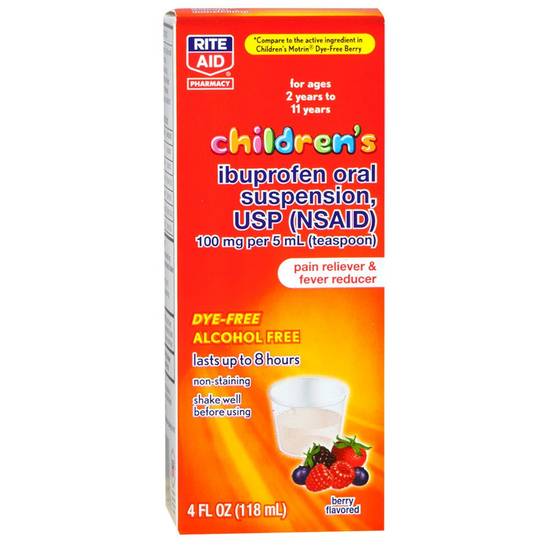 Order Rite Aid Pharmacy Children's Ibuprofen Oral Suspension 100mg Berry (4 oz) food online from Rite Aid store, DUBOIS on bringmethat.com