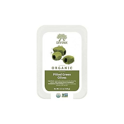 Order Divina Organic Pitted Green Olives 4.2oz food online from Everyday Needs by Gopuff store, Tracy on bringmethat.com