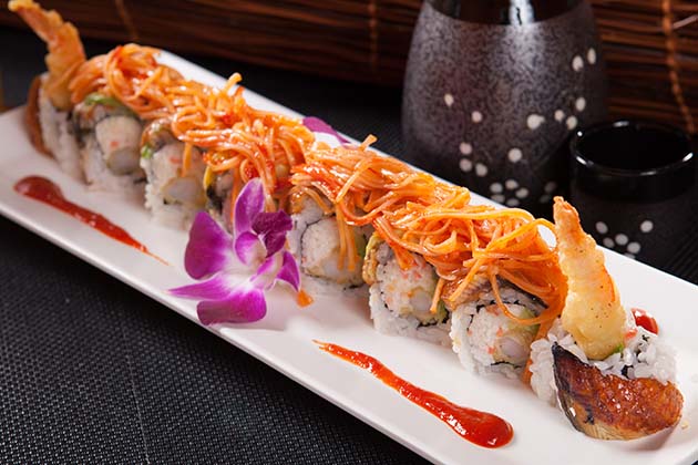 Order B-7. Spicy Dragon Roll food online from Crazy Rock'n Sushi store, Irvine on bringmethat.com