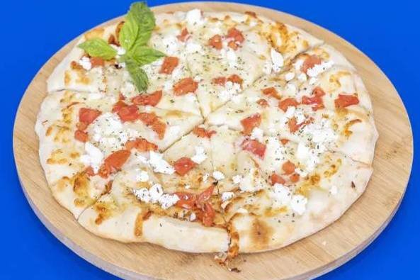 Order Small Greek White Pizza food online from Cuatro Hermanos store, Westport on bringmethat.com