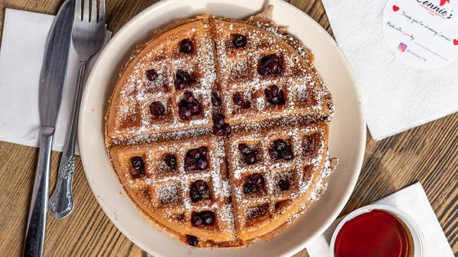 Order Blueberry Waffle food online from Connie's Chicken and Waffles store, Wilmington on bringmethat.com