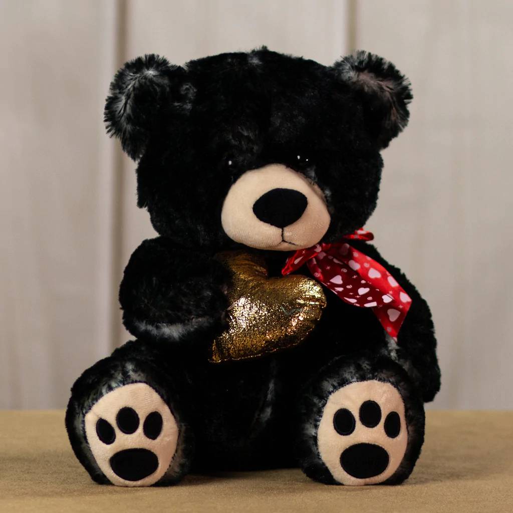 Order 15" Black Bear With Gold Heart food online from Niko's Flower Designs store, Chicago on bringmethat.com