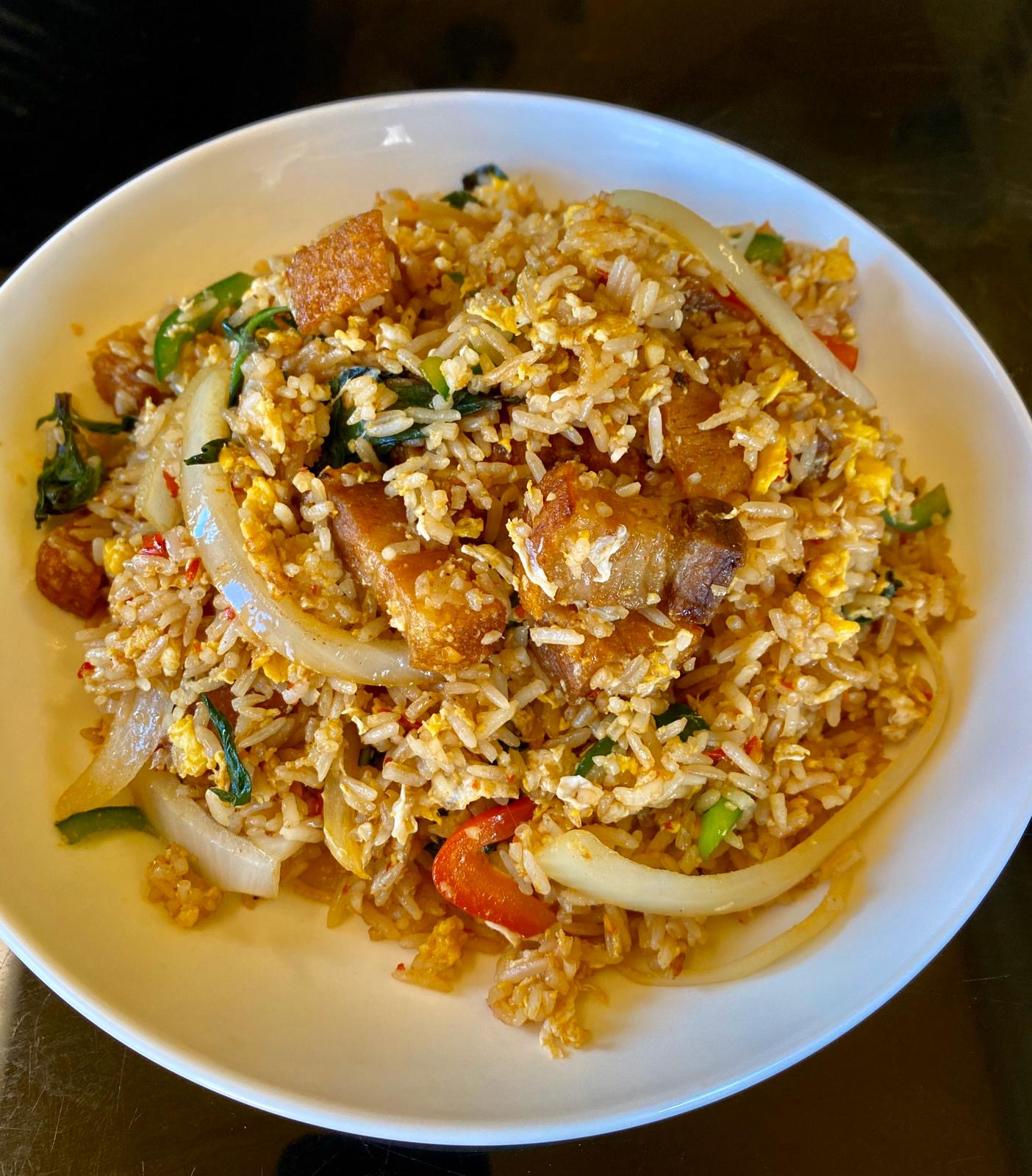 Order Basil Fried Rice crispy Pork Belly food online from Taan Thai store, Bergenfield on bringmethat.com