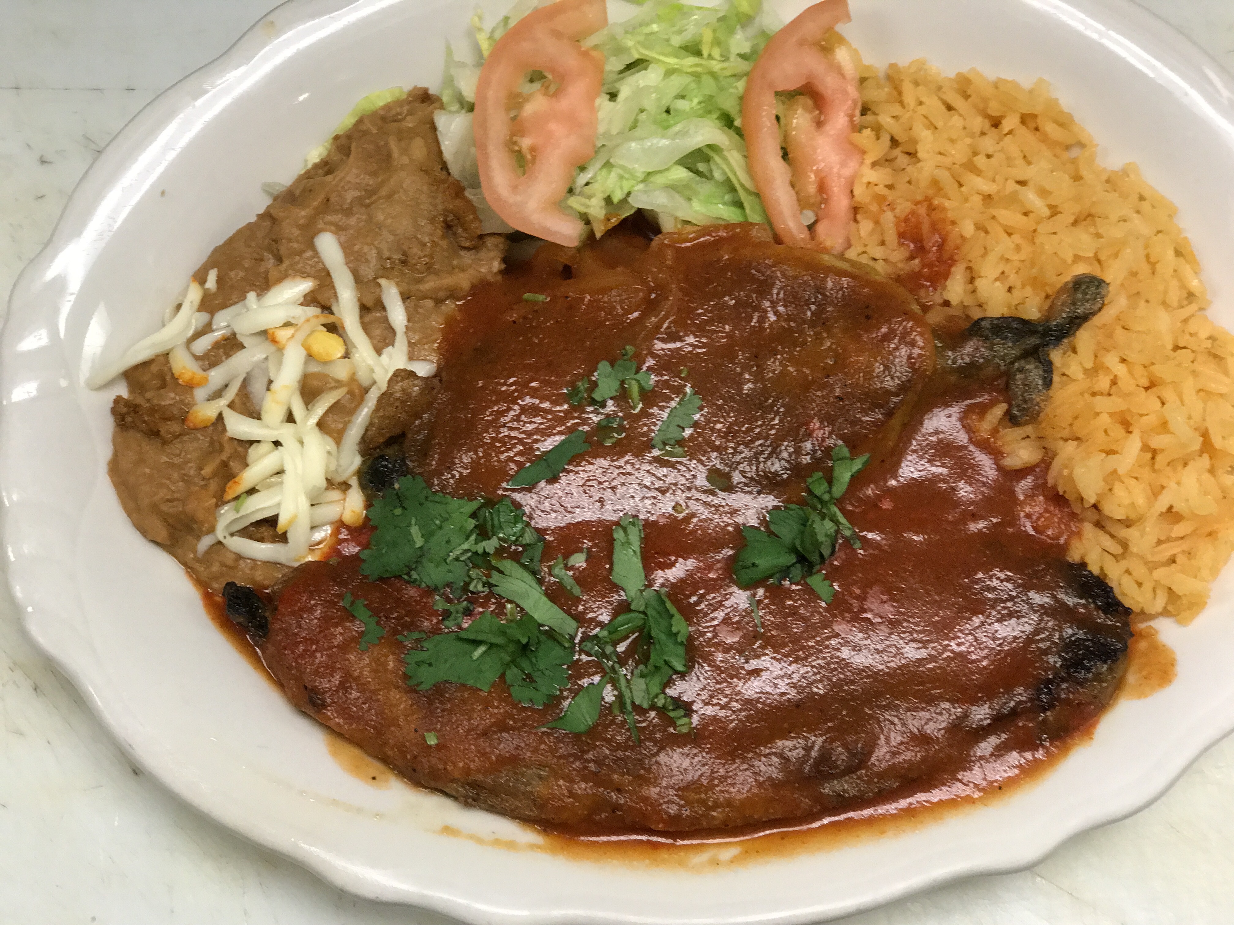Order Chiles Rellenos Dinner food online from Jalisco Express Restaurant store, Cicero on bringmethat.com