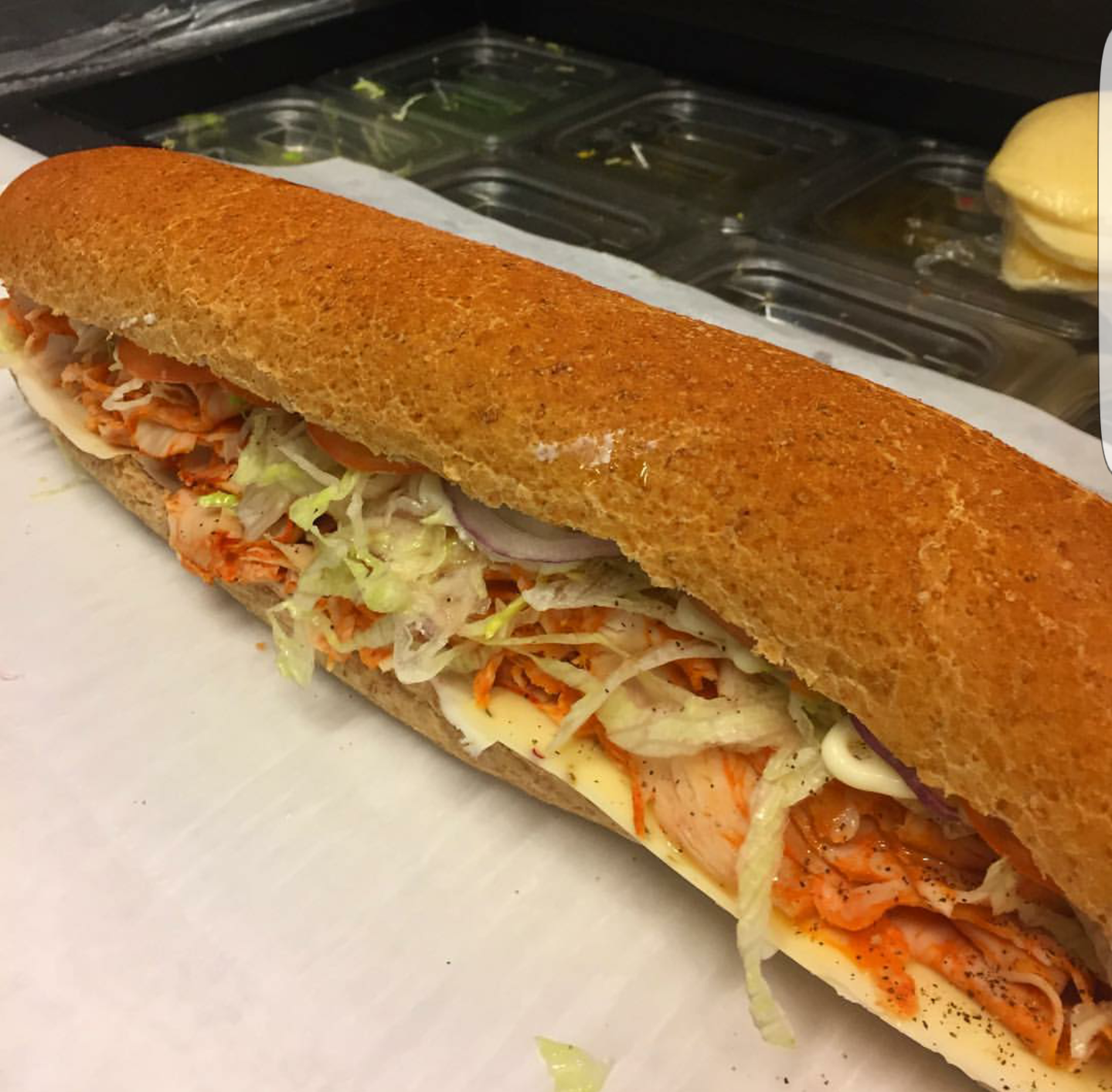 Order Large Buffalo Chicken And Cheese Sub food online from Super hero sub shop store, Jersey City on bringmethat.com