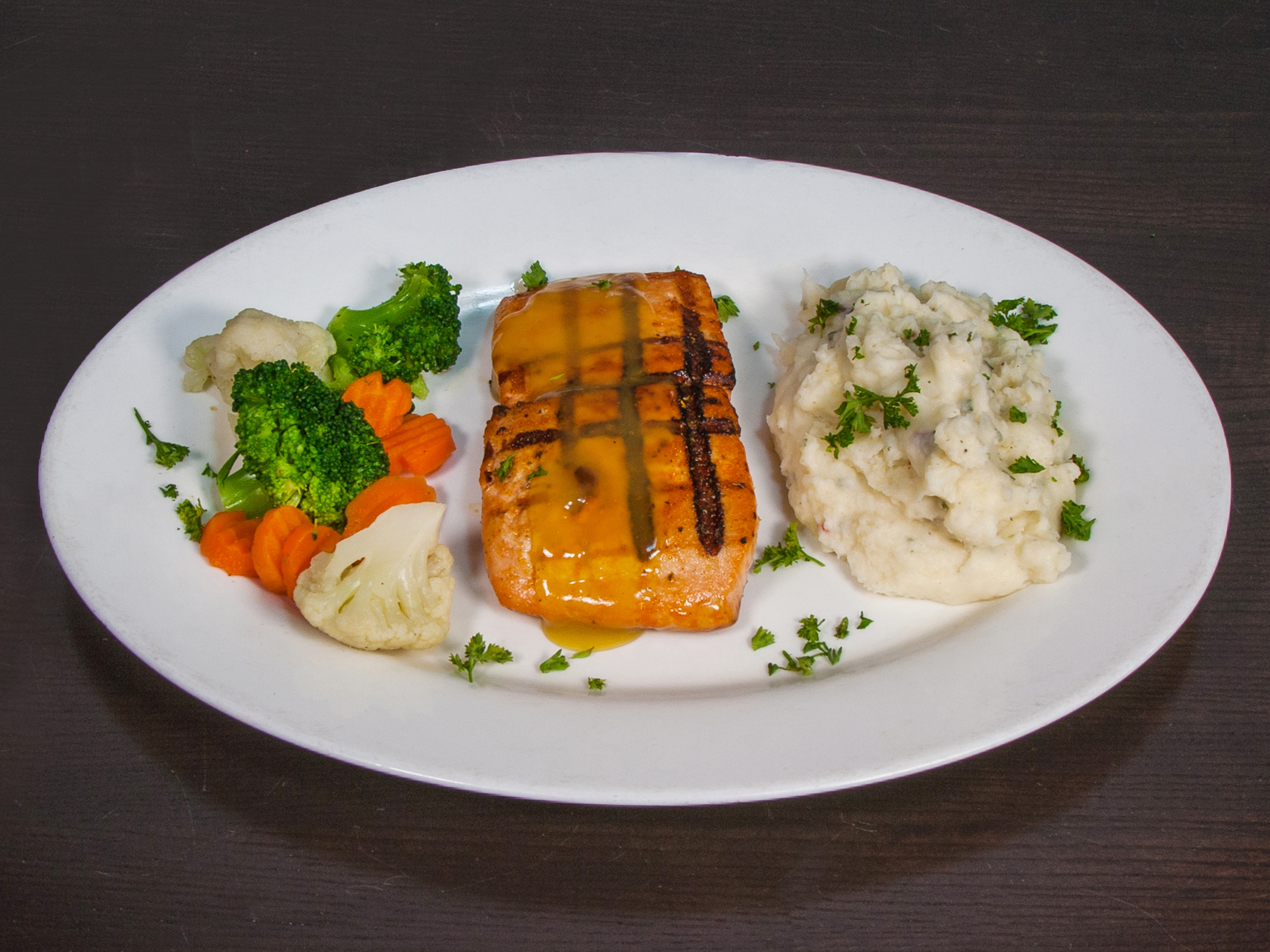 Order Char-Grilled Salmon food online from Prime Time Restaurant & Bar store, Hickory Hills on bringmethat.com
