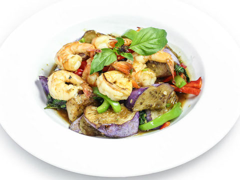Order 50. Spicy Eggplant with Shrimp  food online from Phuket Thai Restaurant store, Redondo Beach on bringmethat.com