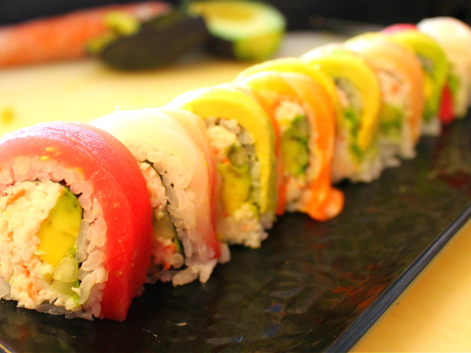 Order Rainbow Roll food online from The Room Sushi Bar store, Los Angeles on bringmethat.com