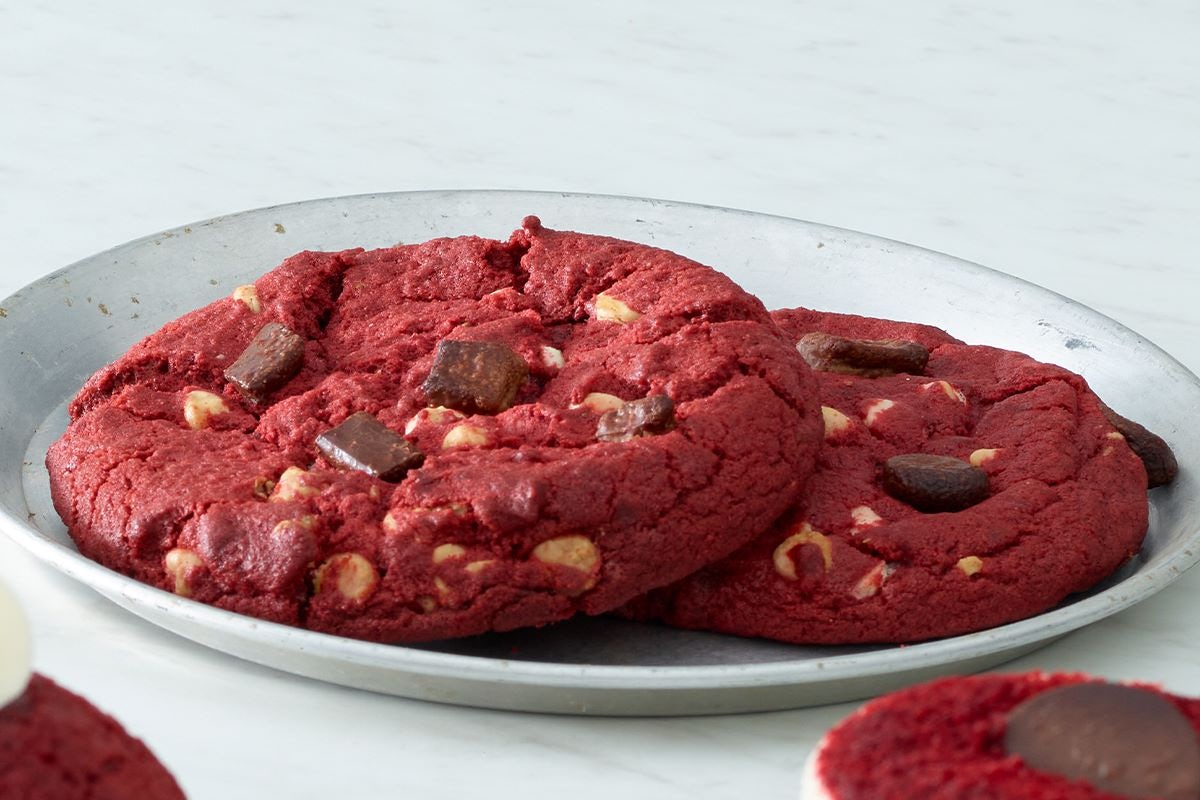 Order Red Velvet Colossal Cookie food online from Bakery By Perkins store, Golden Valley on bringmethat.com