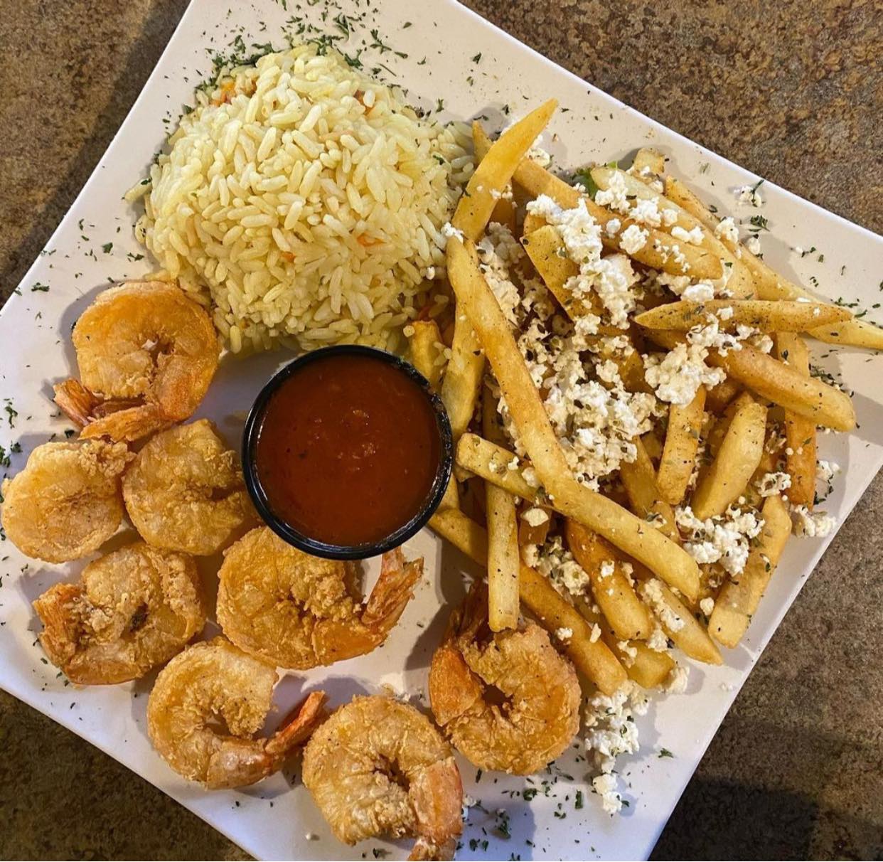 Order Fried Shrimp Platter food online from Flaming Cheese Saganaki Greek Restaurant store, Dallas on bringmethat.com