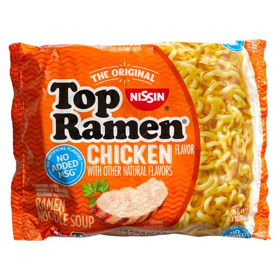 Order Nissin Top Ramen Chicken Flavor Ramen Noodle soup 3oz food online from Everyday Needs by Gopuff store, Waltham on bringmethat.com