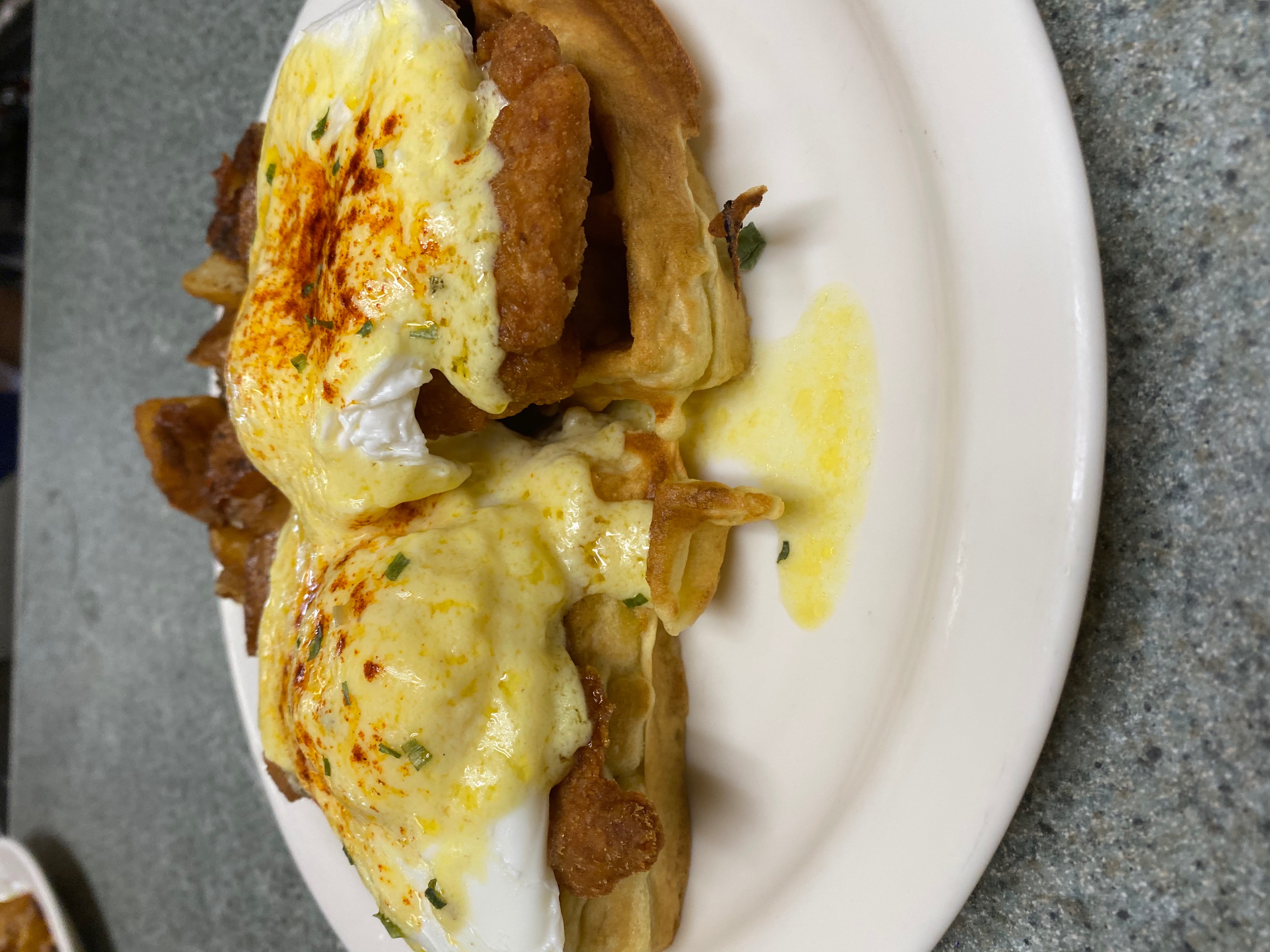 Order Waffle & Chicken Benedict food online from Granite Street Cafe store, Quincy on bringmethat.com