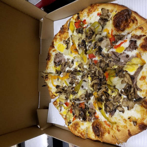 Order Philly Cheese Steak Pizza  food online from Mama Mia Pizzeria store, Fresno on bringmethat.com