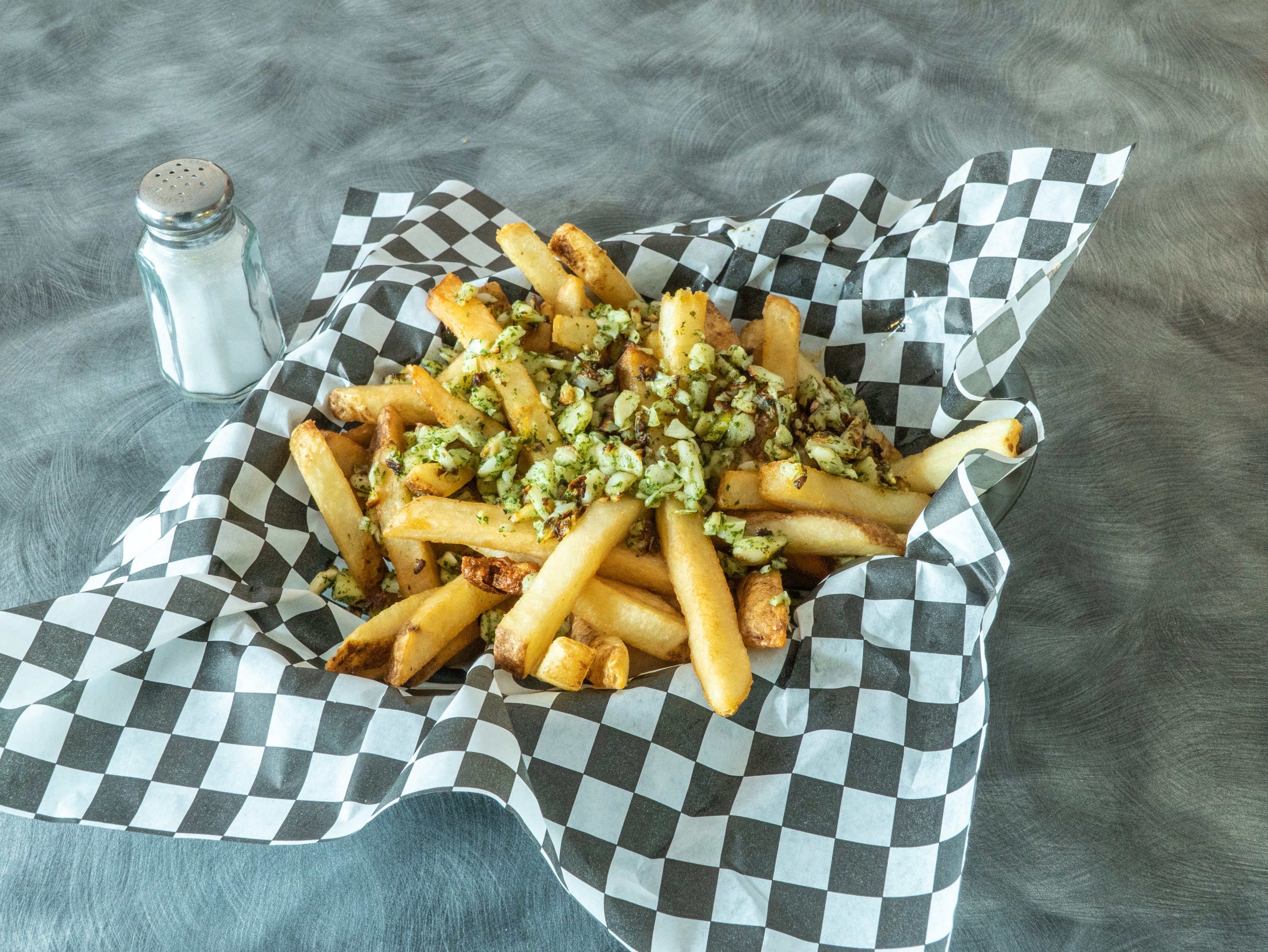 Order Ball Park Garlic Fries food online from Diggers Diner store, Brentwood on bringmethat.com