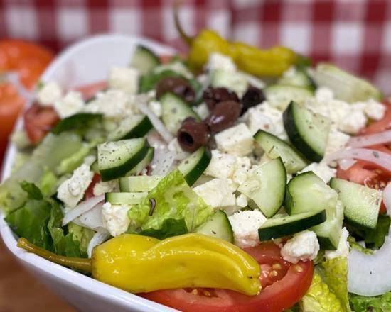 Order Greek Salad food online from Manny & olgas pizza store, Silver Spring on bringmethat.com