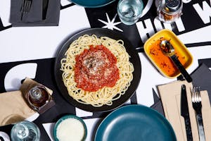 Order Spaghetti & Meatballs food online from Yellow Cab Pizza Co. store, Houston on bringmethat.com