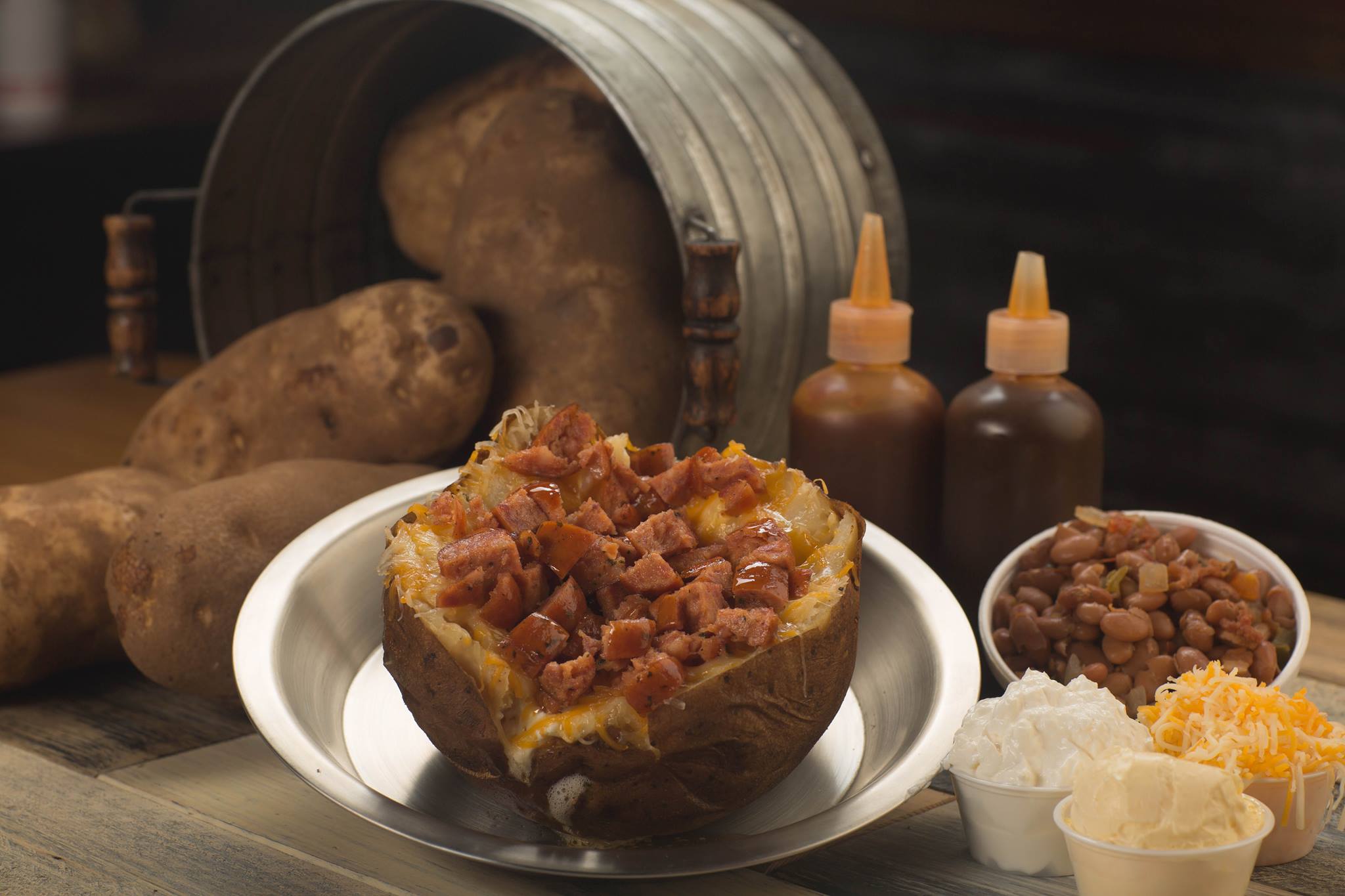 Order Potato Stuffed with Meat food online from Bar-B-Cutie Smokehouse store, Mcallen on bringmethat.com