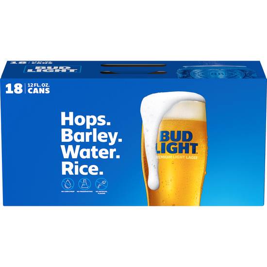 Order Bud Light, 18pk-12oz can beer (4.2% ABV) food online from Glory Liquor Store store, Wilmington on bringmethat.com