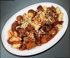 Order [E5] 떡닭강정 / Sweet Popcorn Chicken & Fried Rice Cake food online from Jjang Restaurant store, Buena Park on bringmethat.com