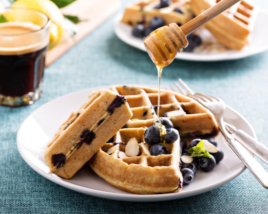 Order Blueberry Belgian Waffle food online from The Pancake Snob store, Malvern on bringmethat.com