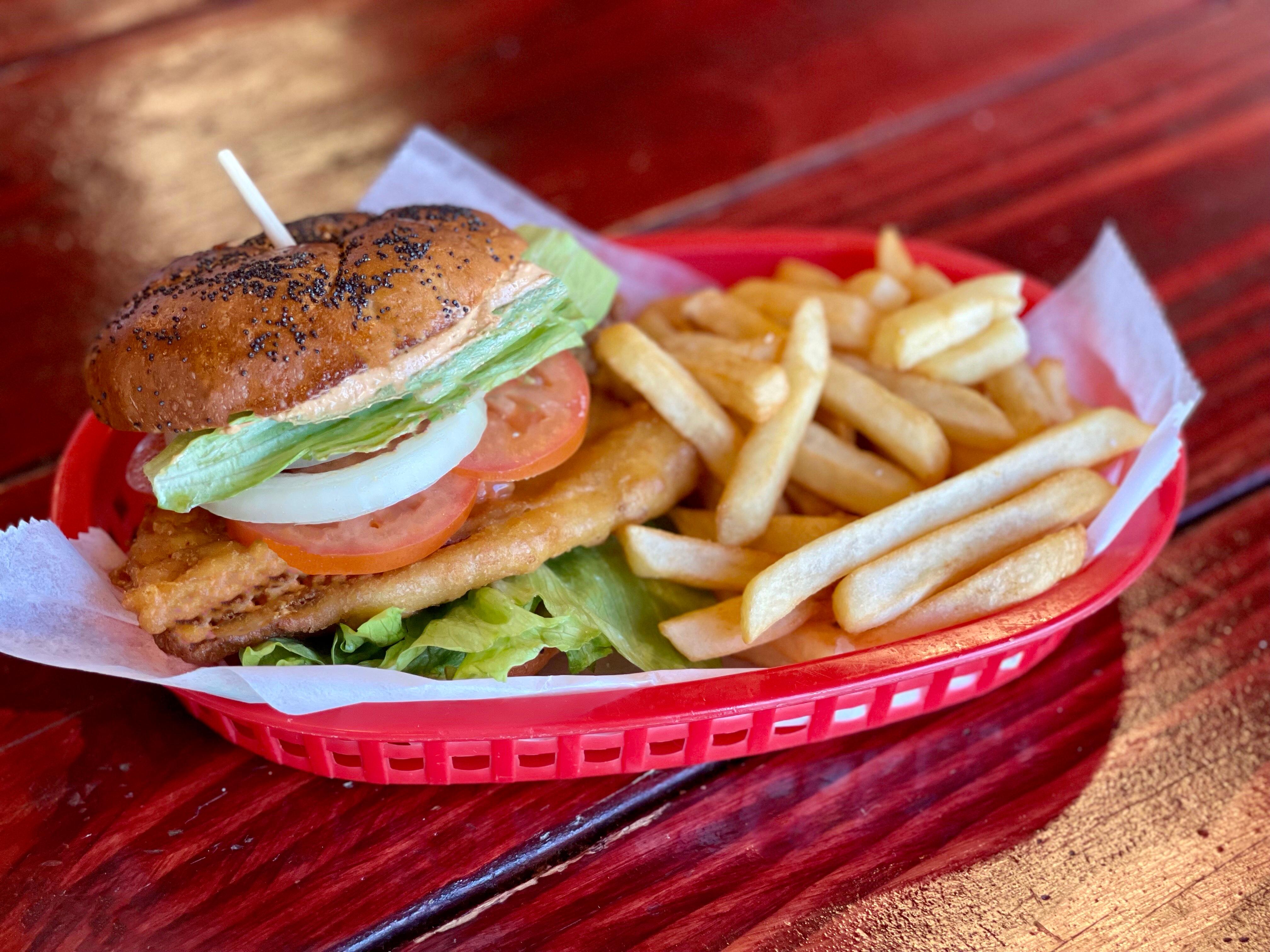 Order Fish Burger + Fries food online from Meshuga 4 Sushi - W. Pico Blvd. store, Los Angeles on bringmethat.com