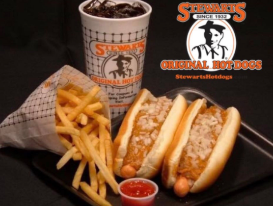 Order 2 Hot Dog Combo (2 hot dogs, fries and large drink) food online from Stewart Drive-In store, Huntington on bringmethat.com