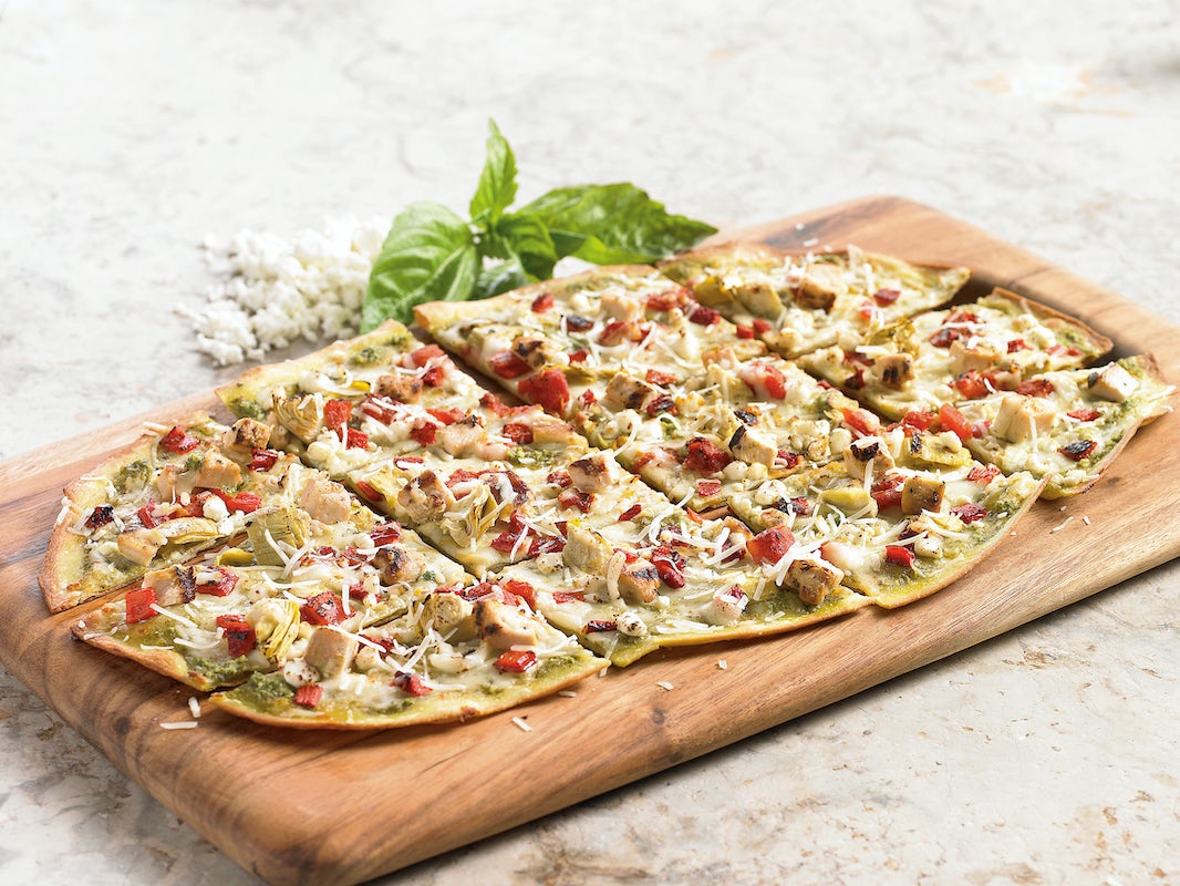 Order Garlic Chicken Pesto Pizza food online from BJ's Restaurant & Brewhouse store, Rancho Cucamonga on bringmethat.com