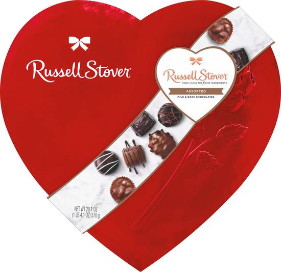 Order Russell Stover Valentine's Day Red Foil Heart Assorted Milk Chocolate & Dark Chocolate Gift Box, 20.1 oz food online from CVS store, LONDON on bringmethat.com